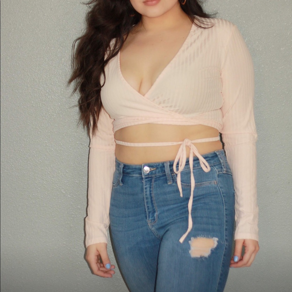 Long sleeve wrap around crop top